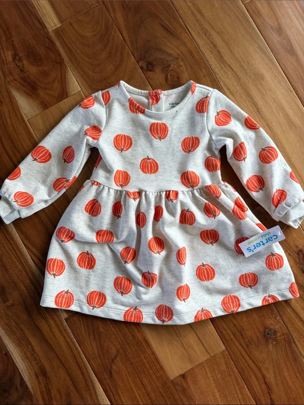 Carter's Cream Long-Sleeve Dress with Orange Pumpkin Print 2T